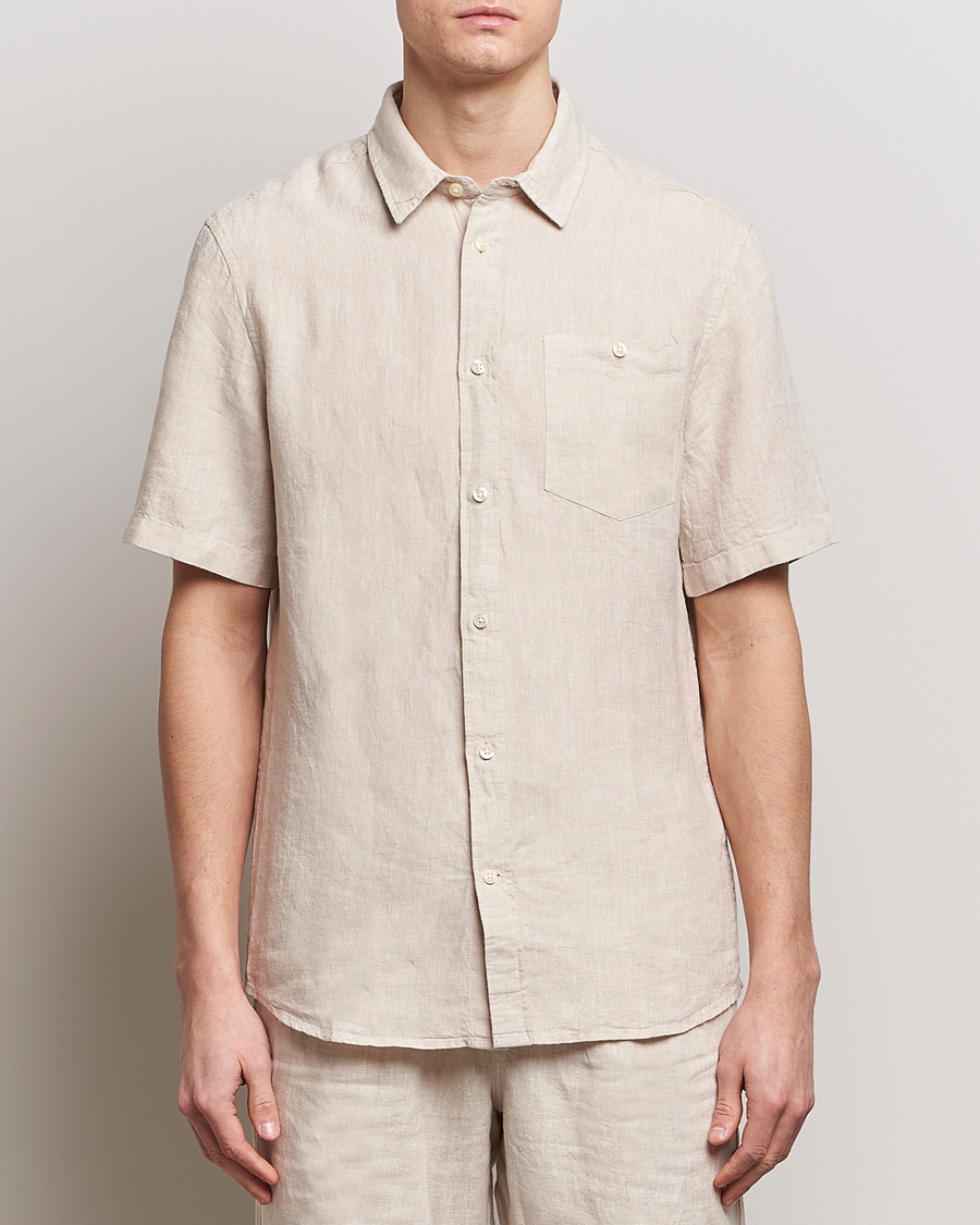Heren | Overhemden | KnowledgeCotton Apparel | Regular Short Sleeve Linen Shirt Yarndyed Beige