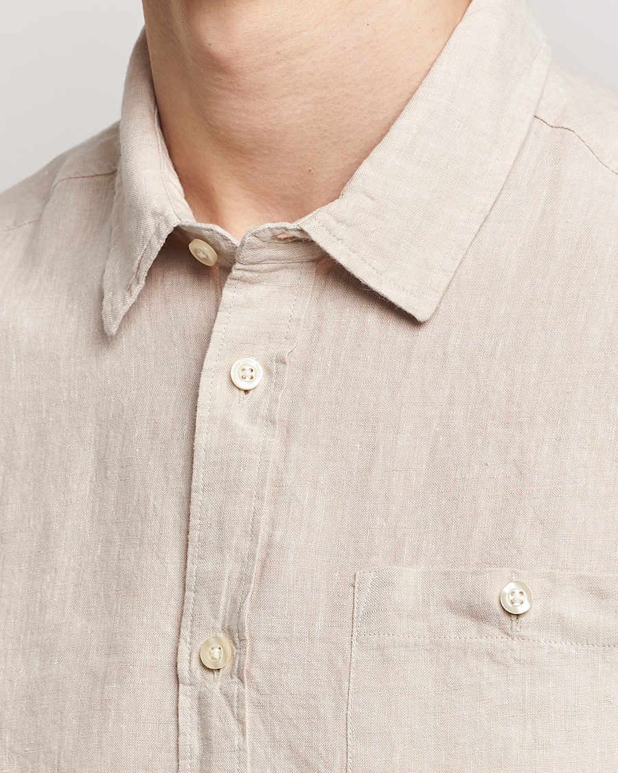 Heren | Overhemden | KnowledgeCotton Apparel | Regular Short Sleeve Linen Shirt Yarndyed Beige