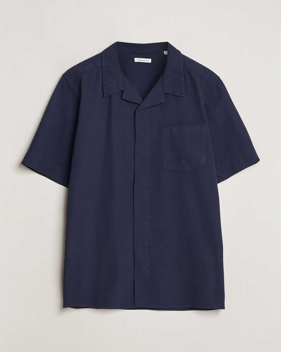 Homme | Chemises | KnowledgeCotton Apparel | Short Sleeve Seersucker Shirt Night Sky
