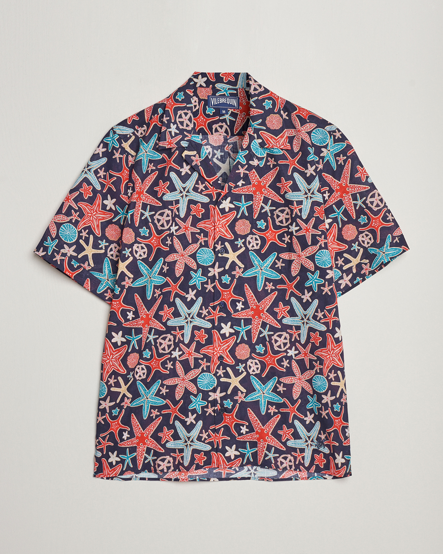 Heren | Overhemden | Vilebrequin | Charli Cotton/Linen Short Sleeve Shirt Bleu Marine