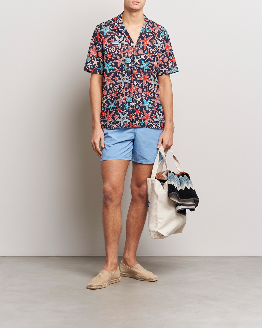 Homme | Chemises | Vilebrequin | Charli Cotton/Linen Short Sleeve Shirt Bleu Marine