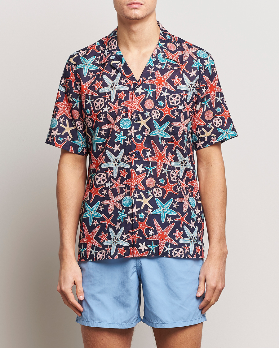 Homme | Chemises | Vilebrequin | Charli Cotton/Linen Short Sleeve Shirt Bleu Marine