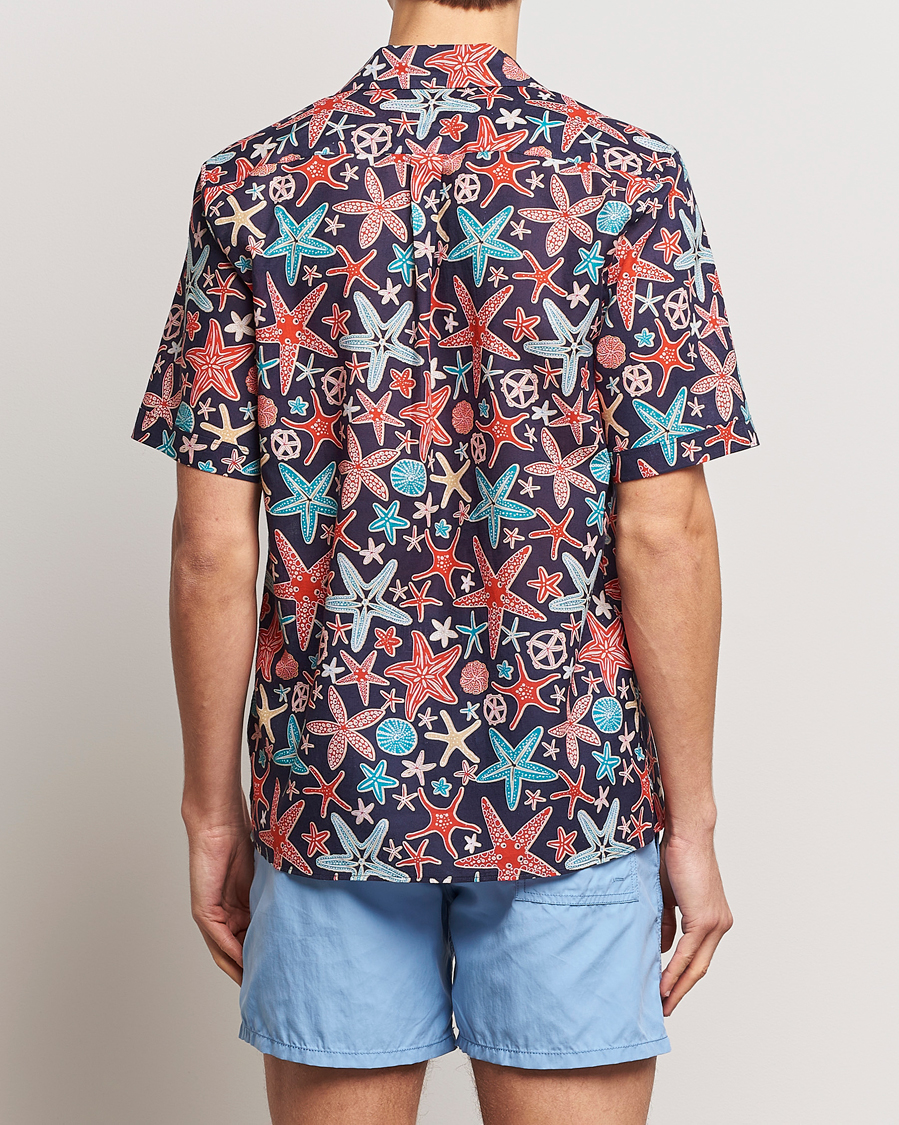 Heren | Overhemden | Vilebrequin | Charli Cotton/Linen Short Sleeve Shirt Bleu Marine