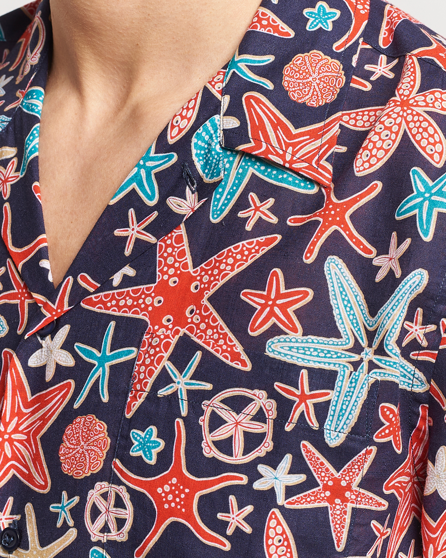 Homme | Chemises | Vilebrequin | Charli Cotton/Linen Short Sleeve Shirt Bleu Marine