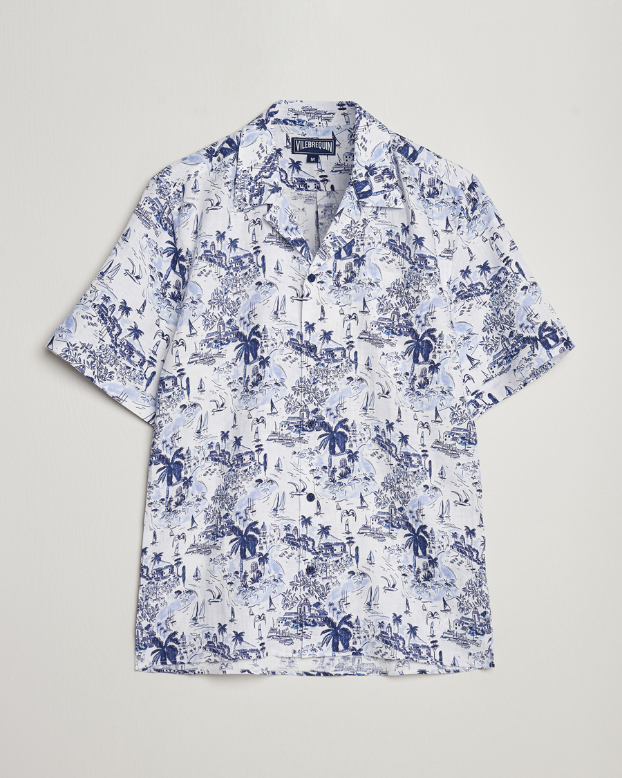 Homme | Chemises | Vilebrequin | Charli Riviera Linen Short Sleeve Shirt Encre