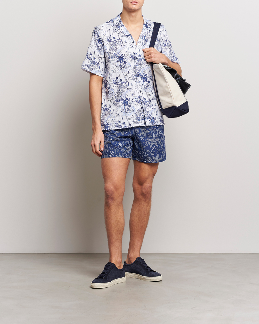 Homme | Chemises | Vilebrequin | Charli Riviera Linen Short Sleeve Shirt Encre
