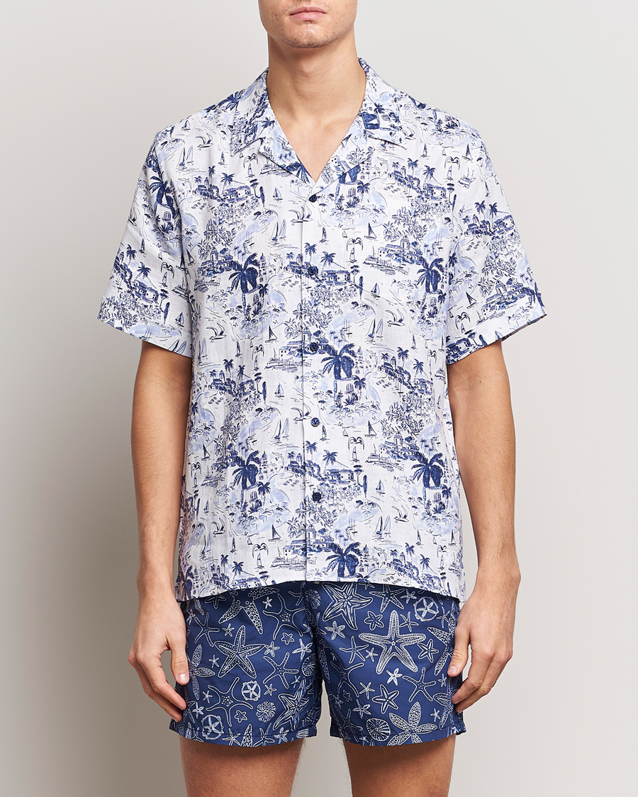 Homme | Chemises | Vilebrequin | Charli Riviera Linen Short Sleeve Shirt Encre