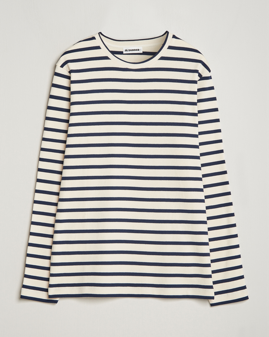 Heren | T-shirts | Jil Sander | Long Sleeve Rib Cotton T-Shirt Marine Stripes