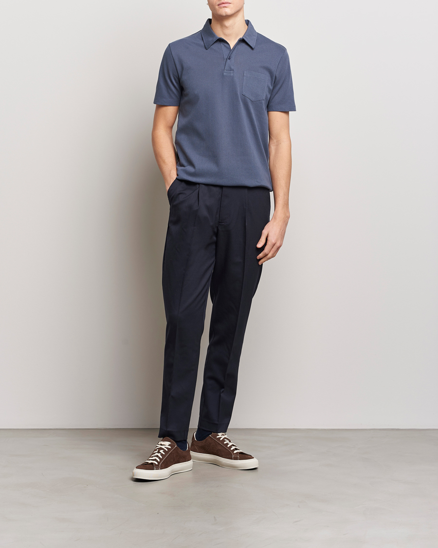 Heren | Polo's | Sunspel | Riviera Polo Shirt Slate Blue