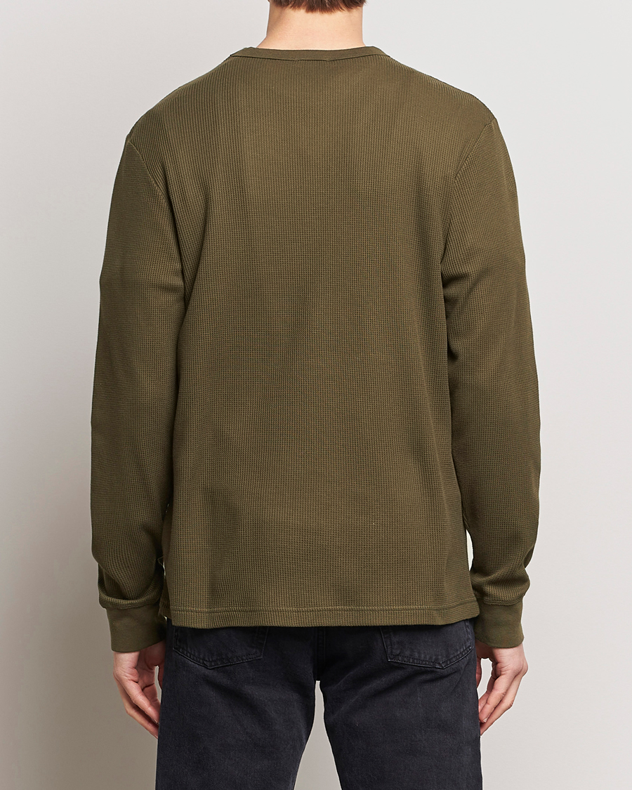 Heren | T-shirts | Sunspel | Long Sleeve Waffle T-Shirt Dark Olive