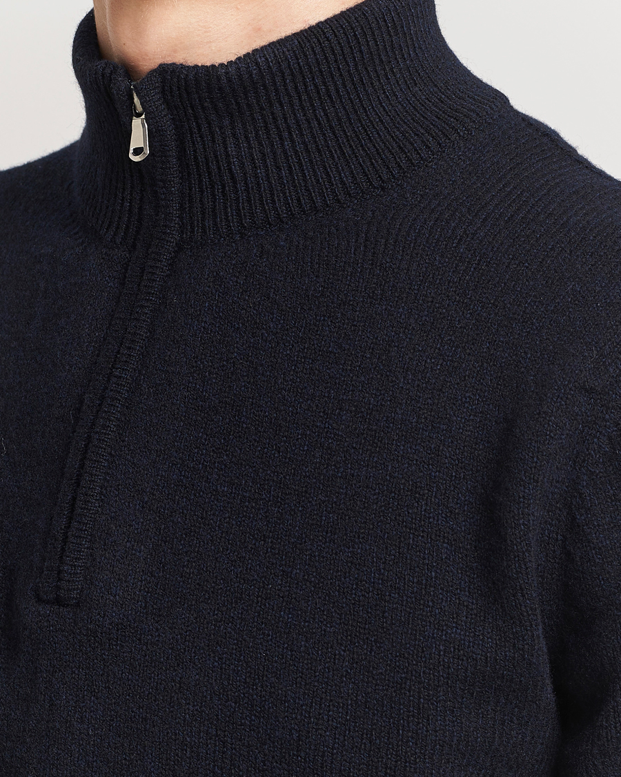 Homme | Pulls Et Tricots | Sunspel | Lambswool Half-Zip Dark Navy Mouline