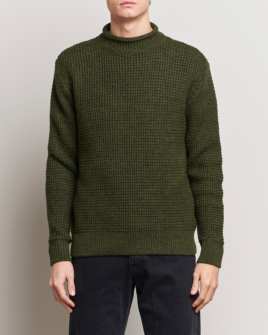 Heren | Truien | Sunspel | Fisherman Merino Wool Jumper Dark Olive