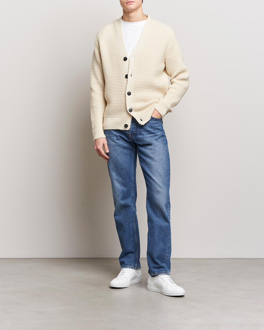 Heren | Truien | Sunspel | Fisherman Merino Wool Cardigan Ecru