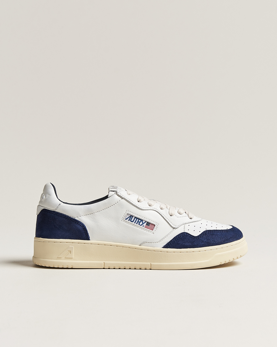 Homme | Autry Medalist Low Goat/Suede Sneaker White/Navy | Autry | Medalist Low Goat/Suede Sneaker White/Navy
