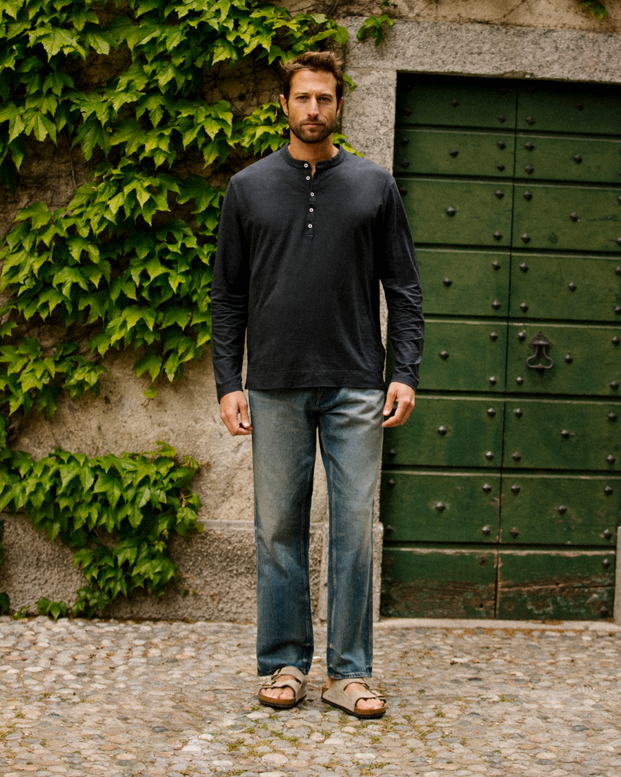 Heren | Truien | Massimo Alba | Hawai Watercolor Henley Washed Black
