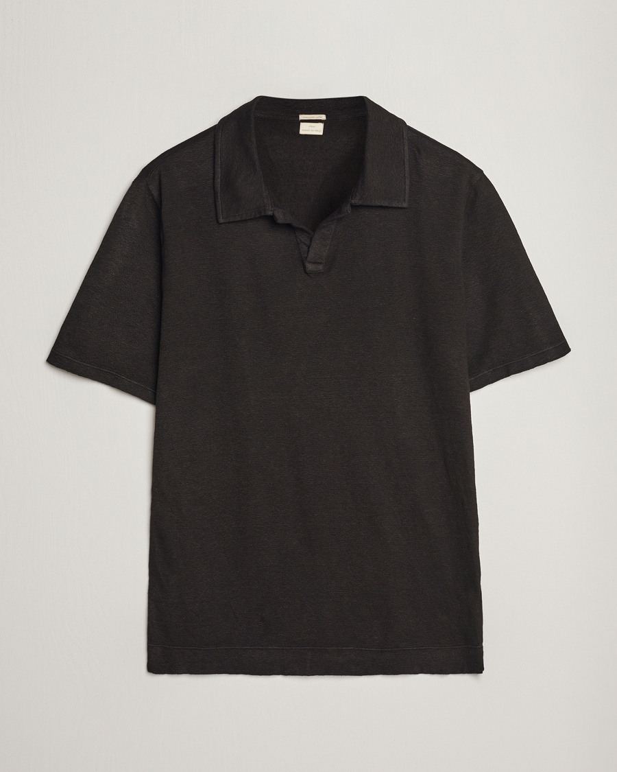 Homme | Polos | Massimo Alba | Aruba Linen Polo Washed Black