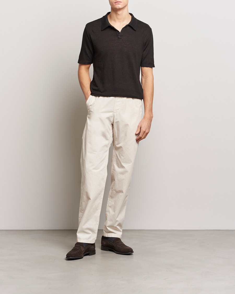 Homme | Polos | Massimo Alba | Aruba Linen Polo Washed Black