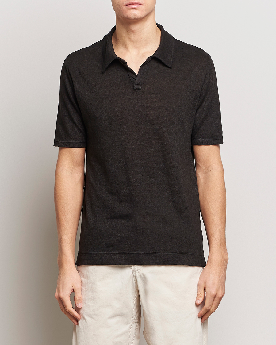 Homme | Polos | Massimo Alba | Aruba Linen Polo Washed Black