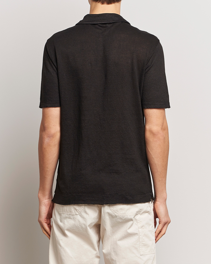 Homme | Polos | Massimo Alba | Aruba Linen Polo Washed Black
