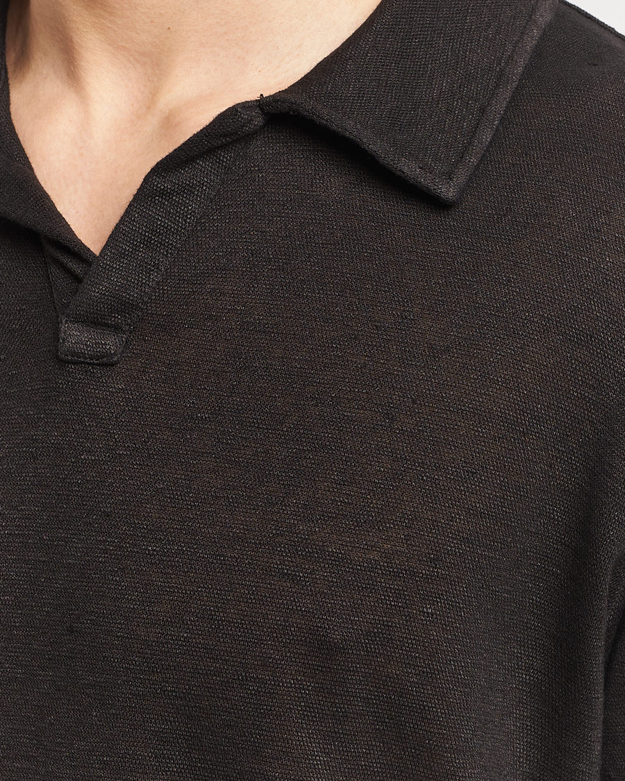 Homme | Polos | Massimo Alba | Aruba Linen Polo Washed Black