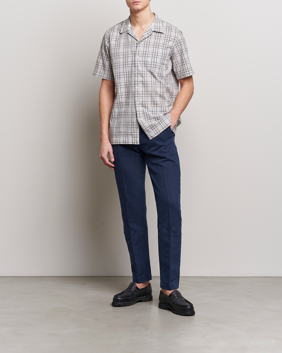 Homme | Chemises | Massimo Alba | Venice Macro Check Bowling Shirt Blue/Beige