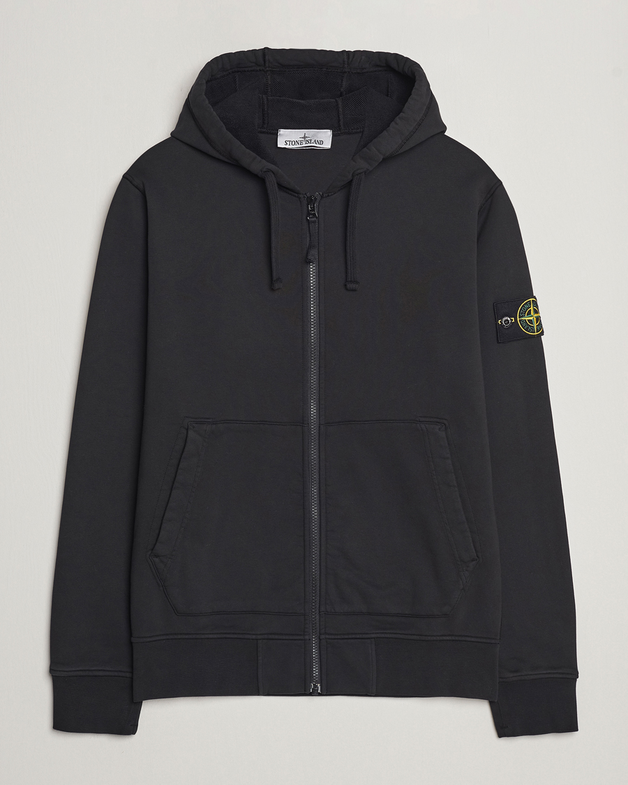 Homme | Pulls Et Tricots | Stone Island | Garment Dyed Cotton Fleece Full Zip Hood Black
