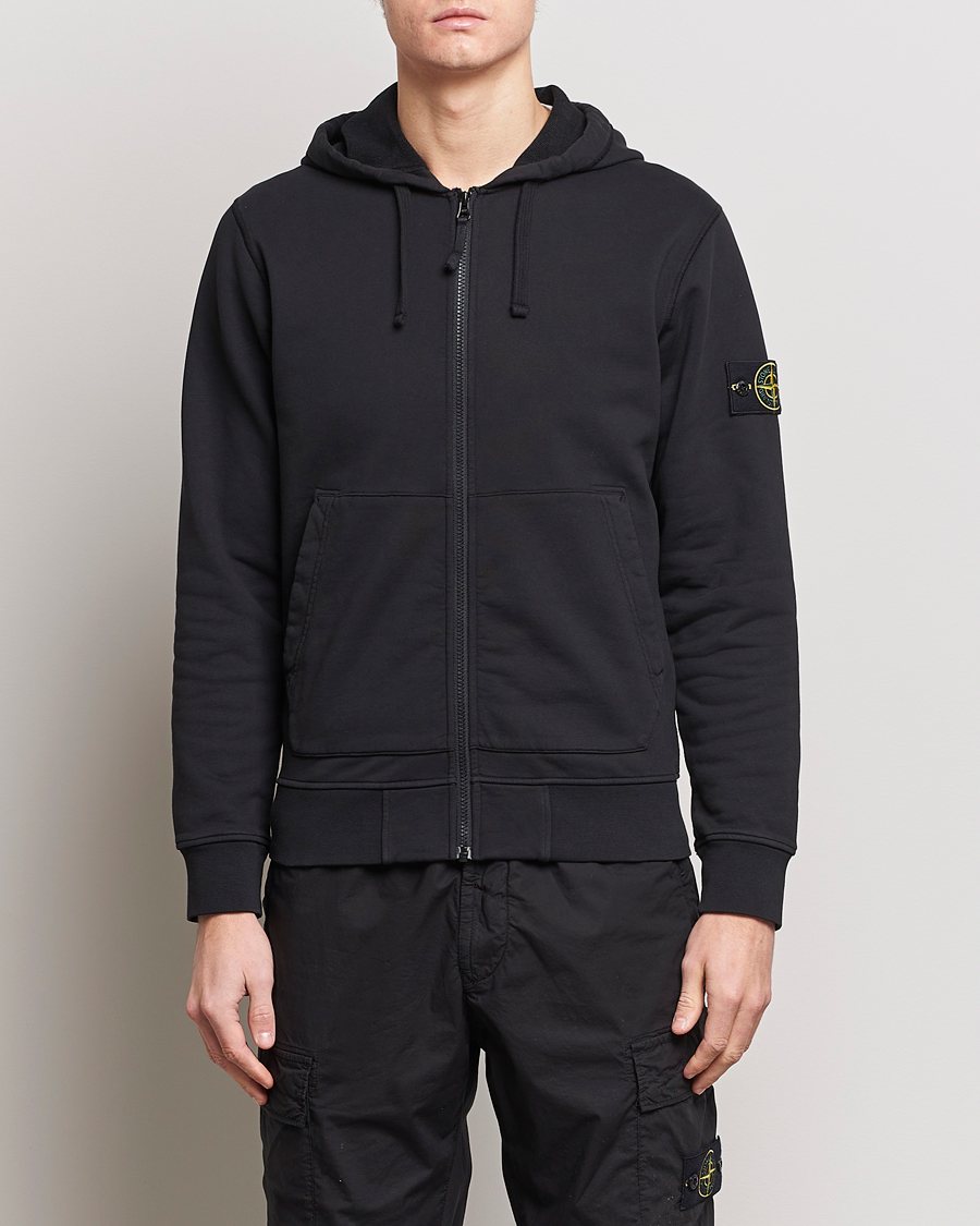 Homme | Pulls Et Tricots | Stone Island | Garment Dyed Cotton Fleece Full Zip Hood Black