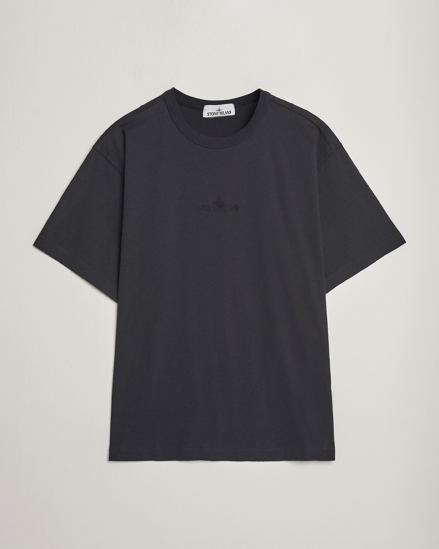 Homme | T-shirts | Stone Island | Organic Cotton Fissato Effect Center Logo T-Shirt Black