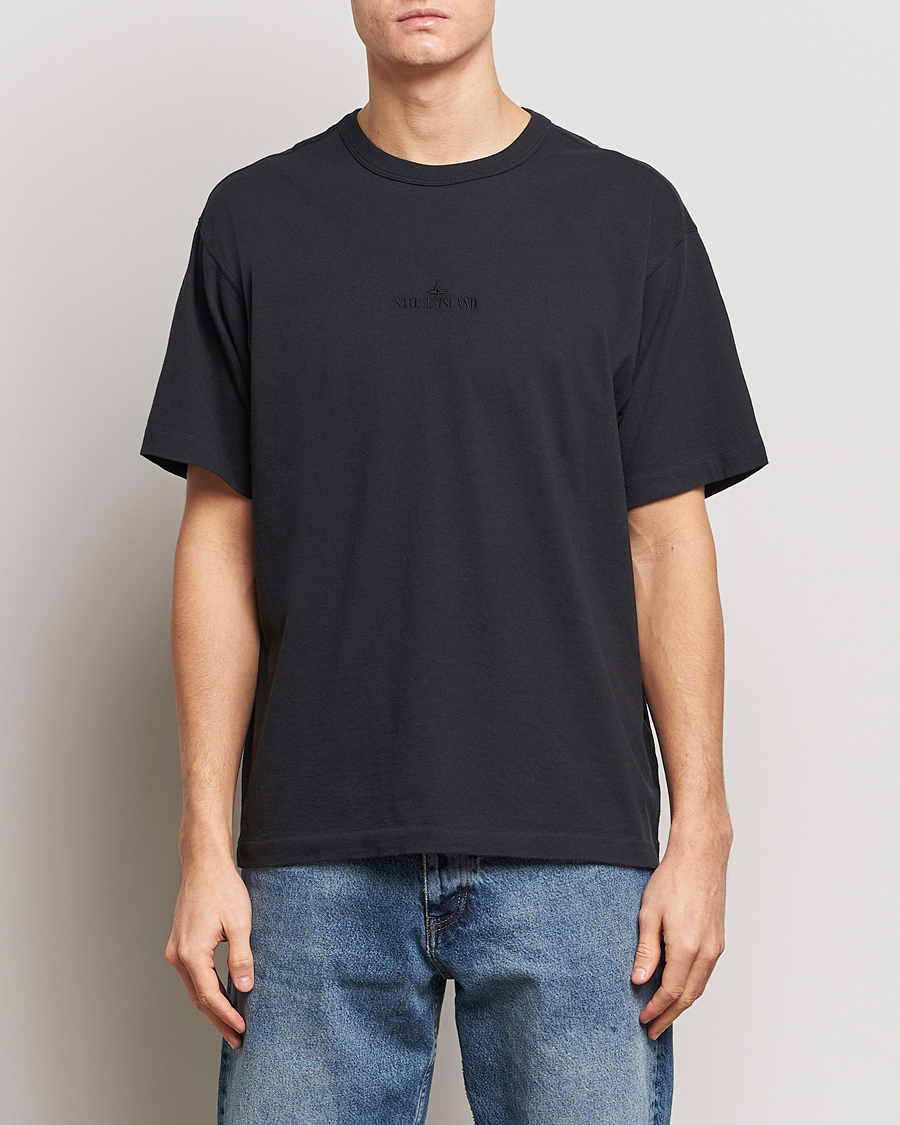 Homme | T-shirts | Stone Island | Organic Cotton Fissato Effect Center Logo T-Shirt Black