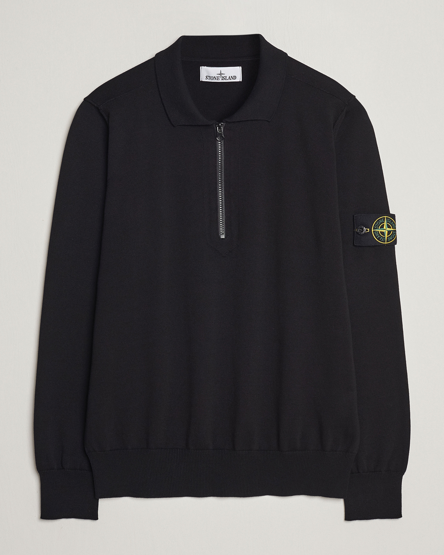 Homme | Pulls Et Tricots | Stone Island | Organic Cotton Half Zip Poloshirt Black