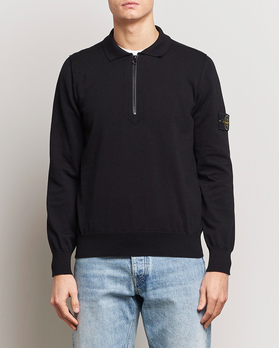 Homme | Pulls Et Tricots | Stone Island | Organic Cotton Half Zip Poloshirt Black