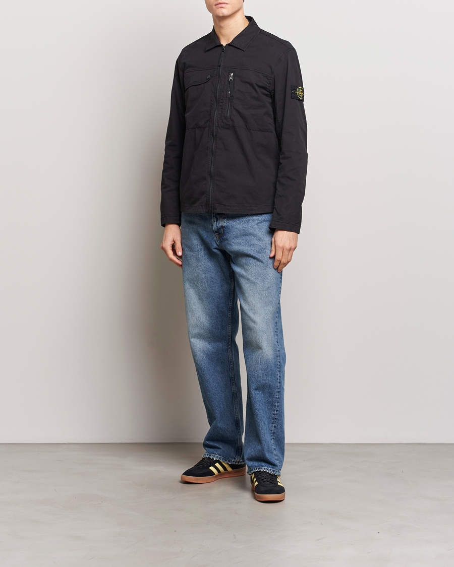 Homme | Chemises | Stone Island | Cotton Twill Stretch Zip Overshirt Black