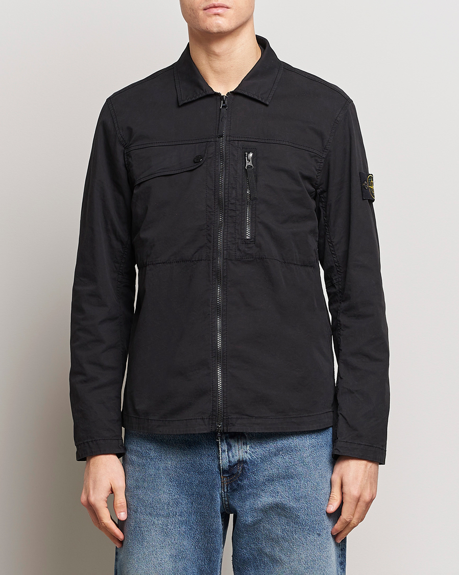 Homme | Chemises | Stone Island | Cotton Twill Stretch Zip Overshirt Black