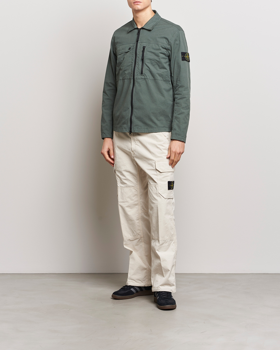 Homme | Chemises | Stone Island | Cotton Twill Stretch Zip Overshirt Musk