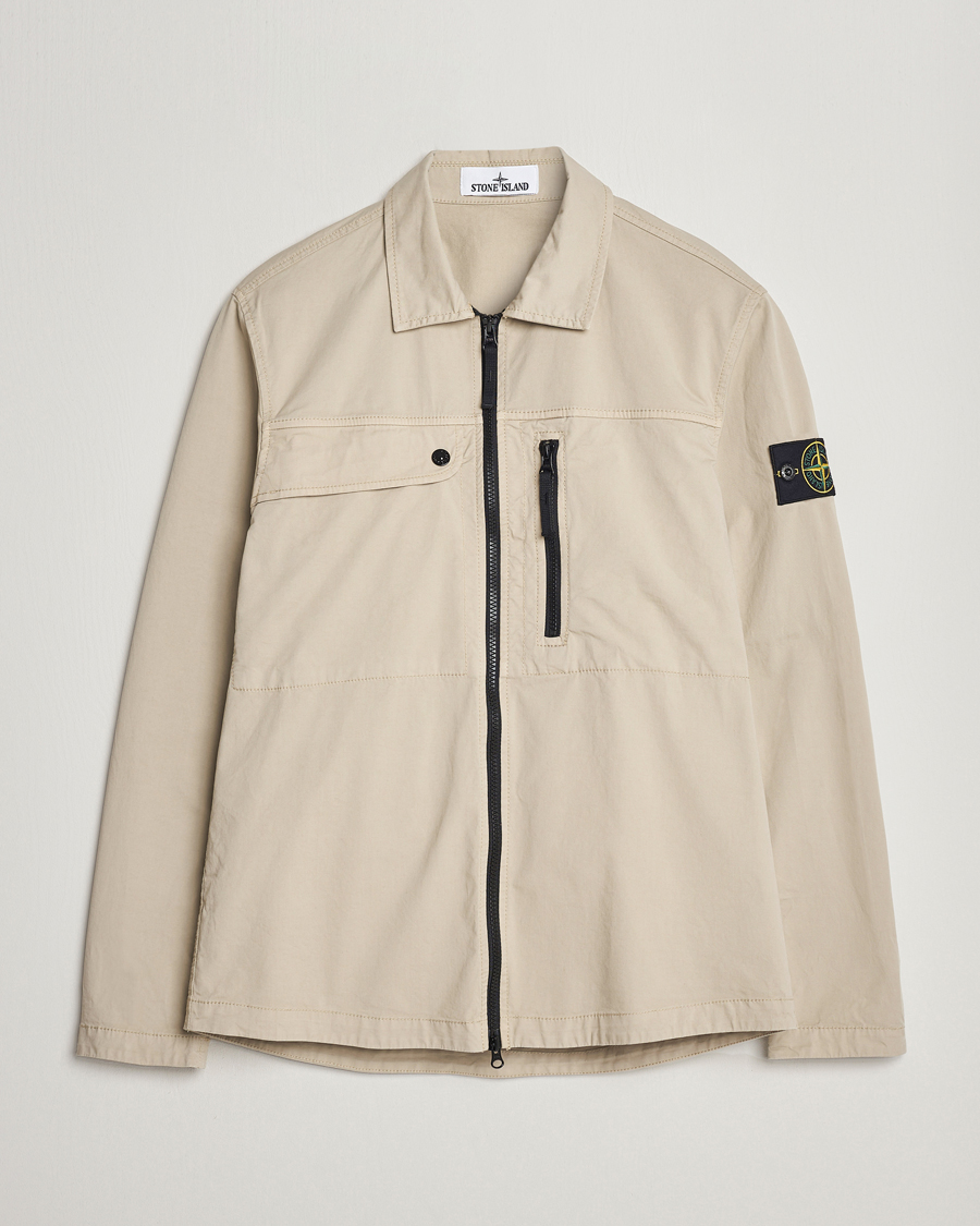 Homme | Chemises | Stone Island | Cotton Twill Stretch Zip Overshirt Sand
