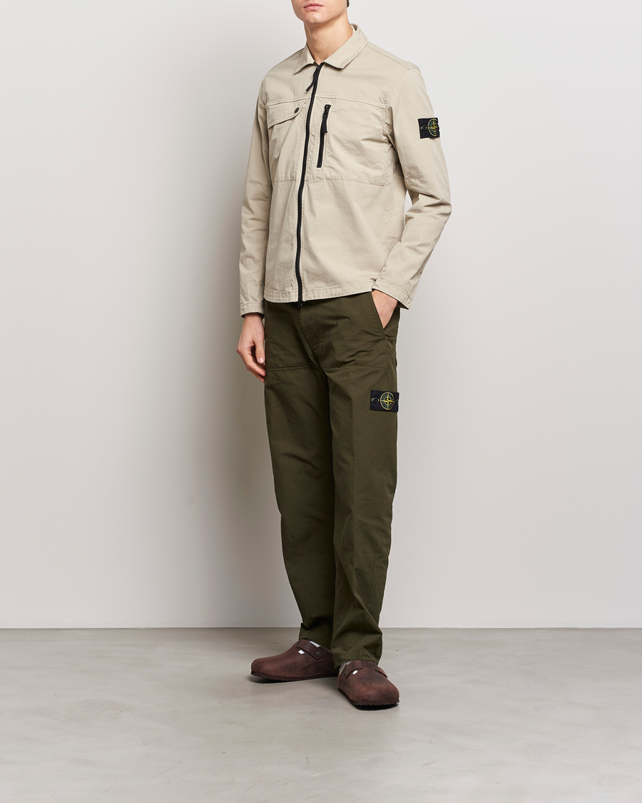 Homme | Chemises | Stone Island | Cotton Twill Stretch Zip Overshirt Sand