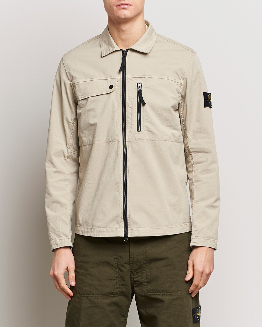 Homme | Chemises | Stone Island | Cotton Twill Stretch Zip Overshirt Sand
