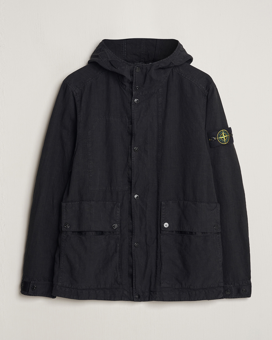 Homme | Manteaux Et Vestes | Stone Island | Linen Nylon Hooded Jacket Black