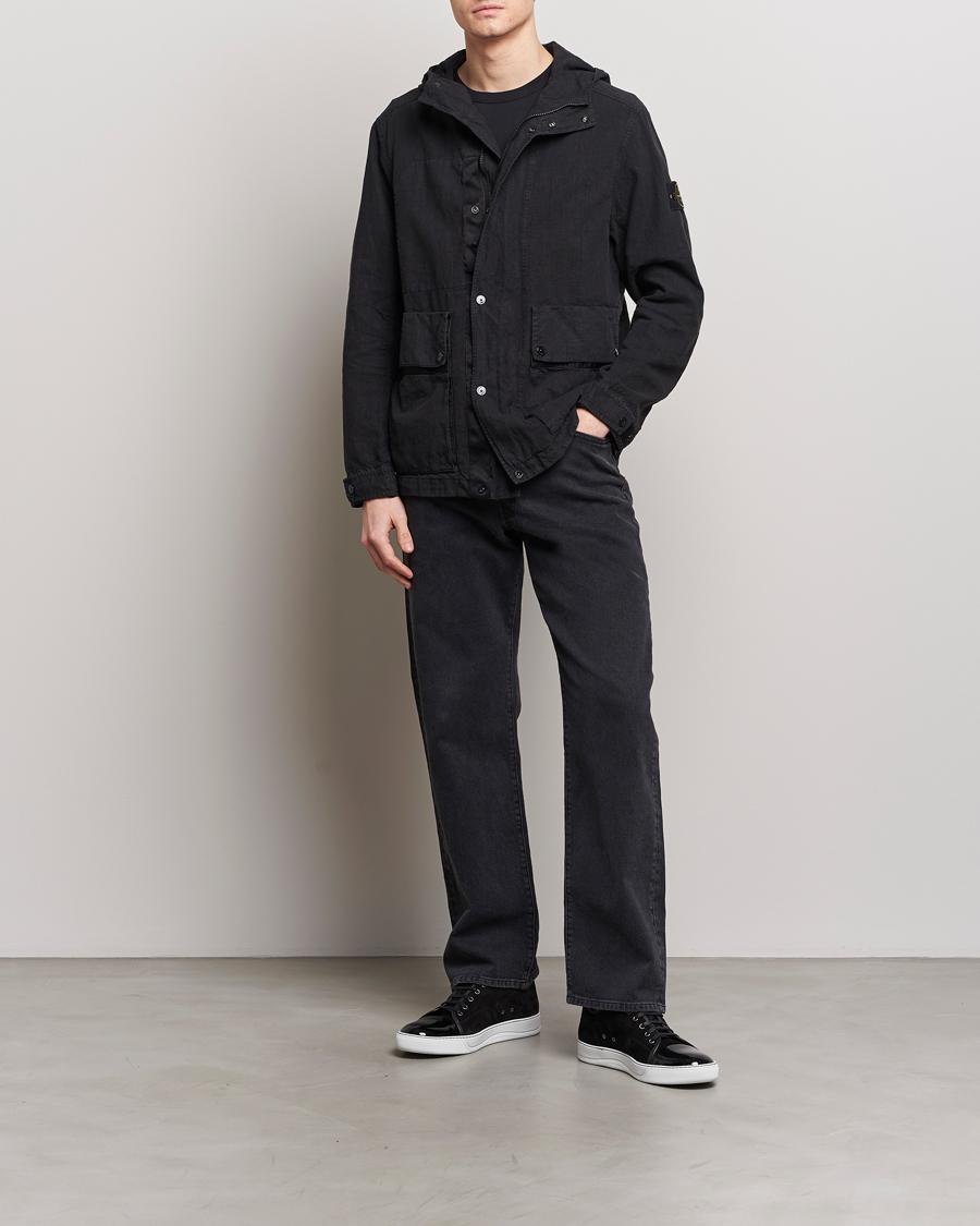 Homme | Manteaux Et Vestes | Stone Island | Linen Nylon Hooded Jacket Black