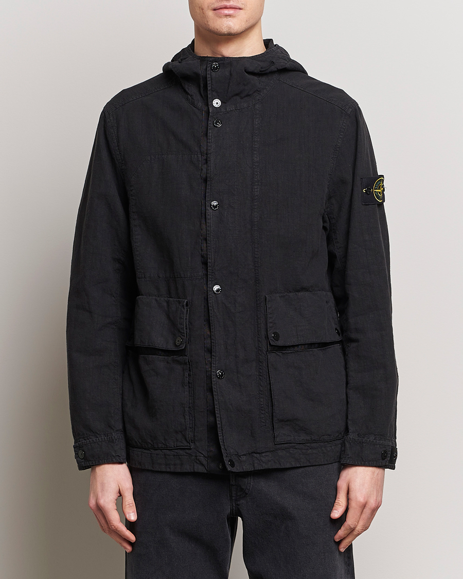 Homme | Manteaux Et Vestes | Stone Island | Linen Nylon Hooded Jacket Black