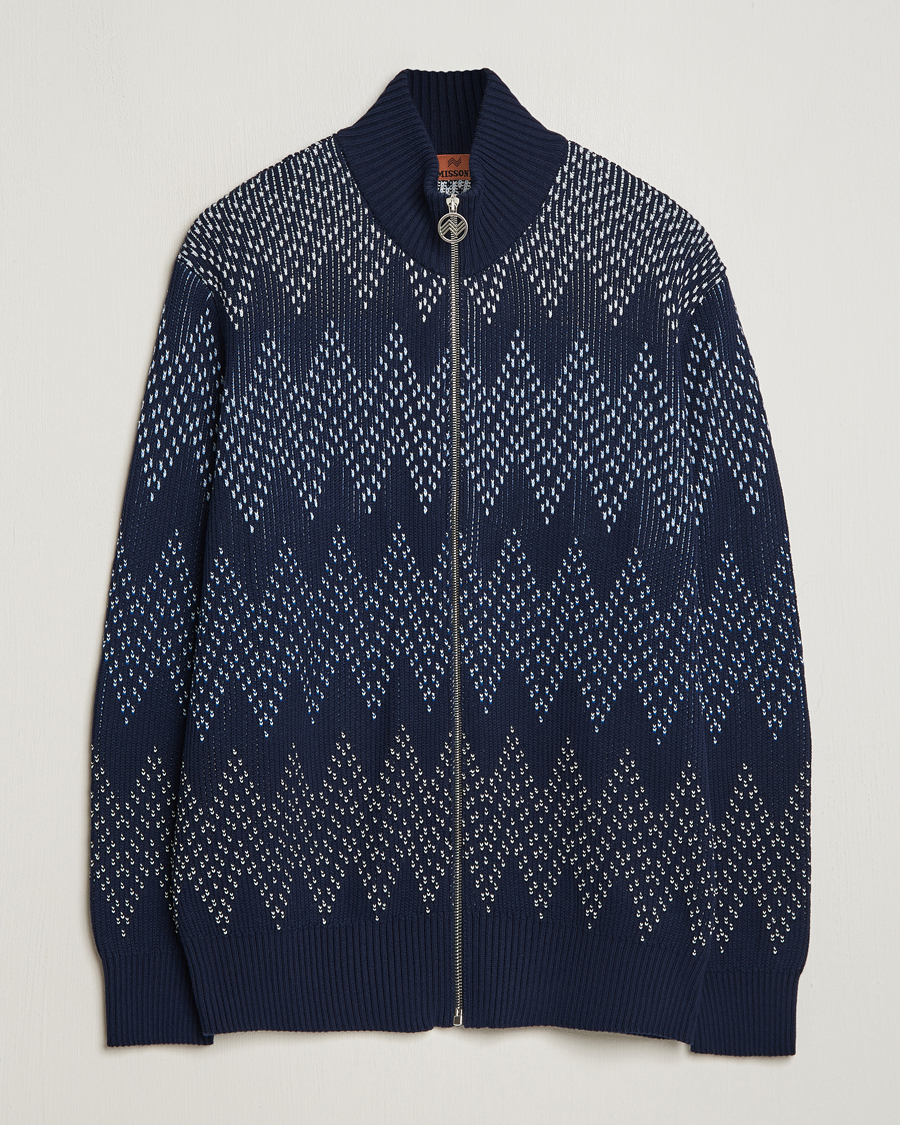 Homme | Pulls Et Tricots | Missoni | Chevron Full Zip Cardigan Jacket Navy