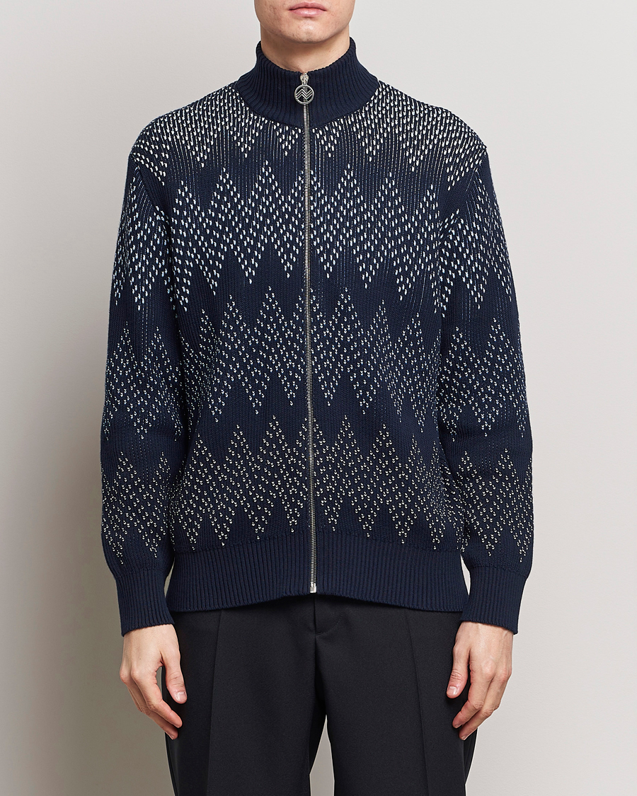 Homme | Pulls Et Tricots | Missoni | Chevron Full Zip Cardigan Jacket Navy