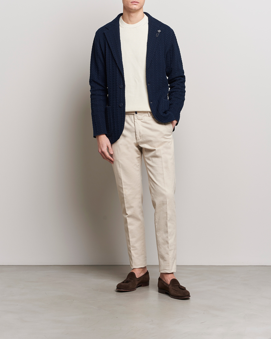 Homme | Blazers | Lardini | Knitted Structure Cotton Blazer Navy