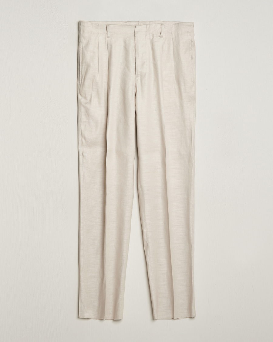 Homme | Pantalons | Lardini | Atos Pleated Linen Trousers Beige