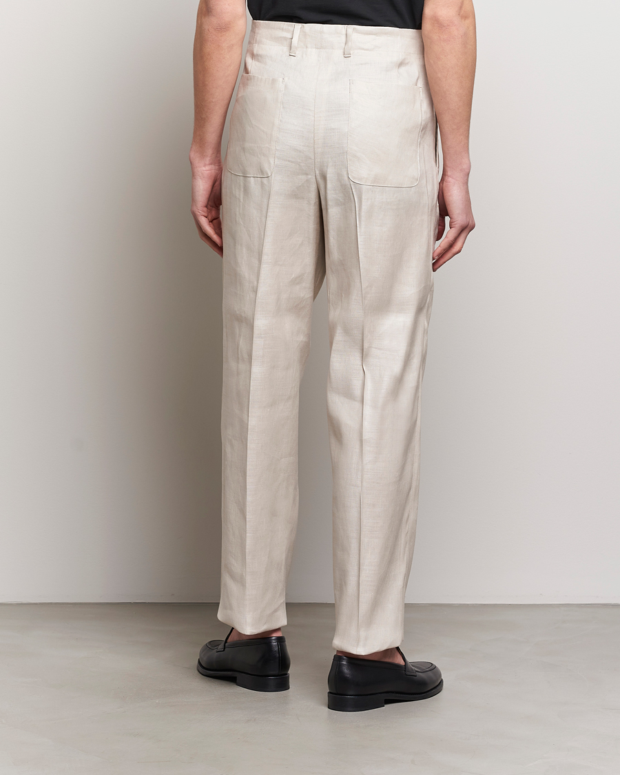 Homme | Pantalons | Lardini | Atos Pleated Linen Trousers Beige