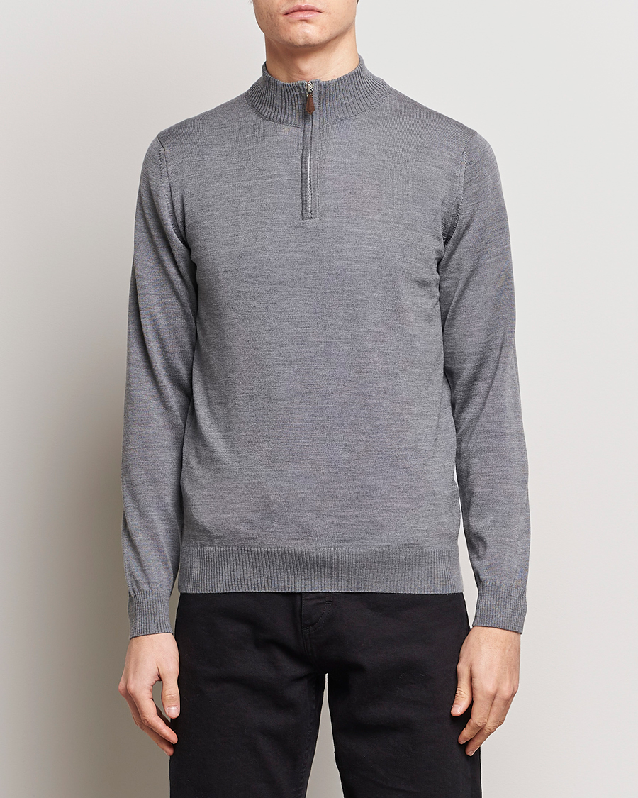 Homme | Pulls Et Tricots | Stenströms | Merino Wool Half Zip Mid Grey