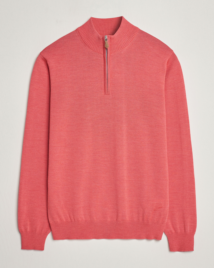 Homme | Pulls Et Tricots | Stenströms | Merino Wool Half Zip Coral Red