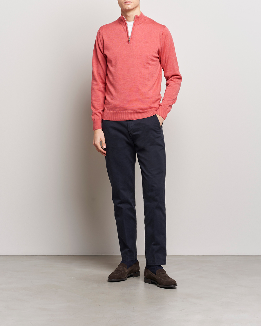 Homme | Pulls Et Tricots | Stenströms | Merino Wool Half Zip Coral Red