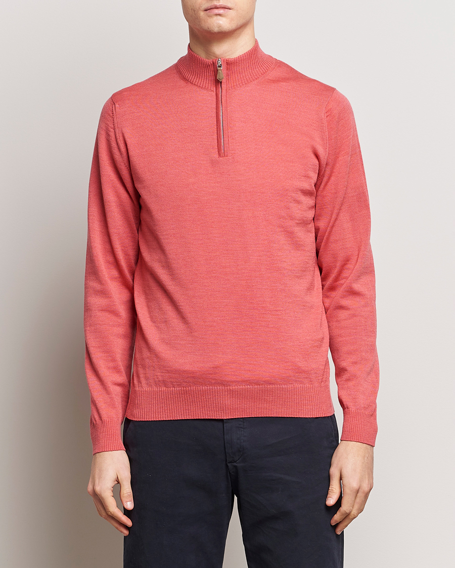 Homme | Pulls Et Tricots | Stenströms | Merino Wool Half Zip Coral Red