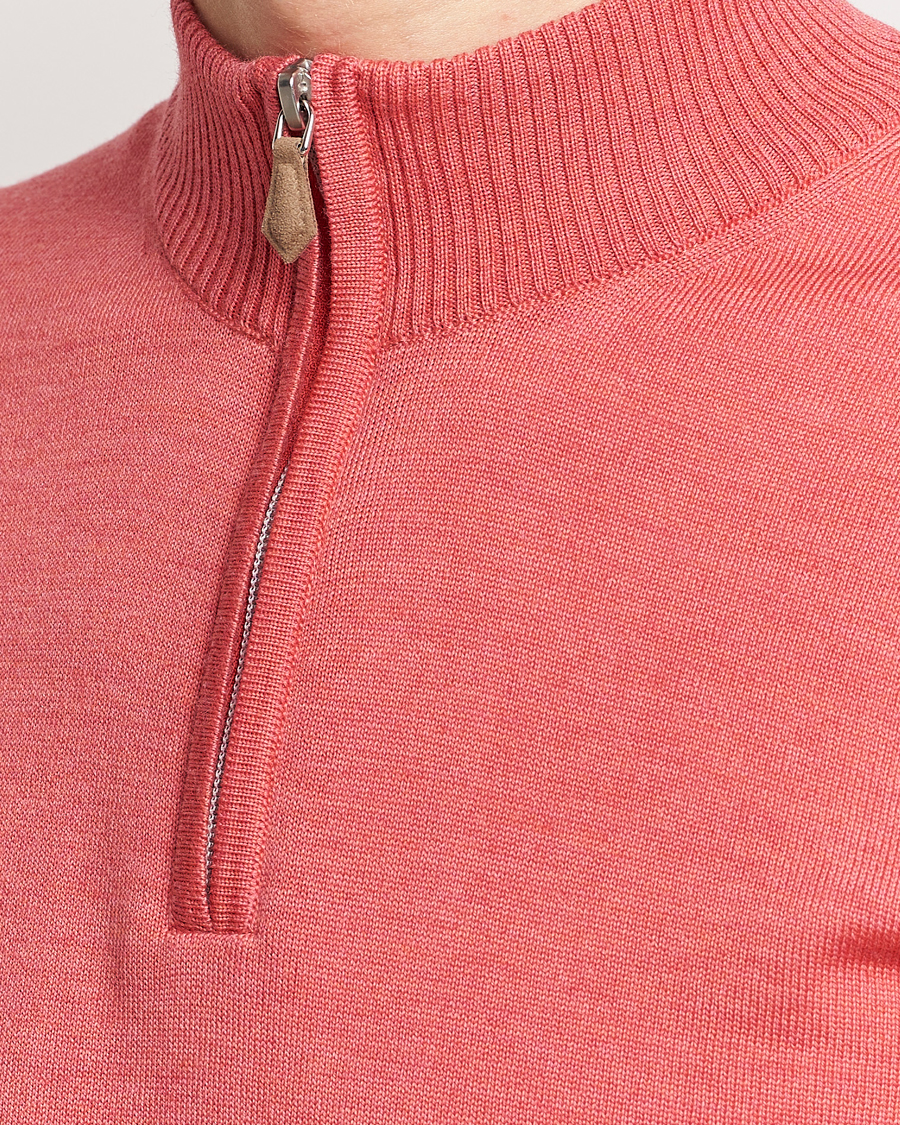 Homme | Pulls Et Tricots | Stenströms | Merino Wool Half Zip Coral Red